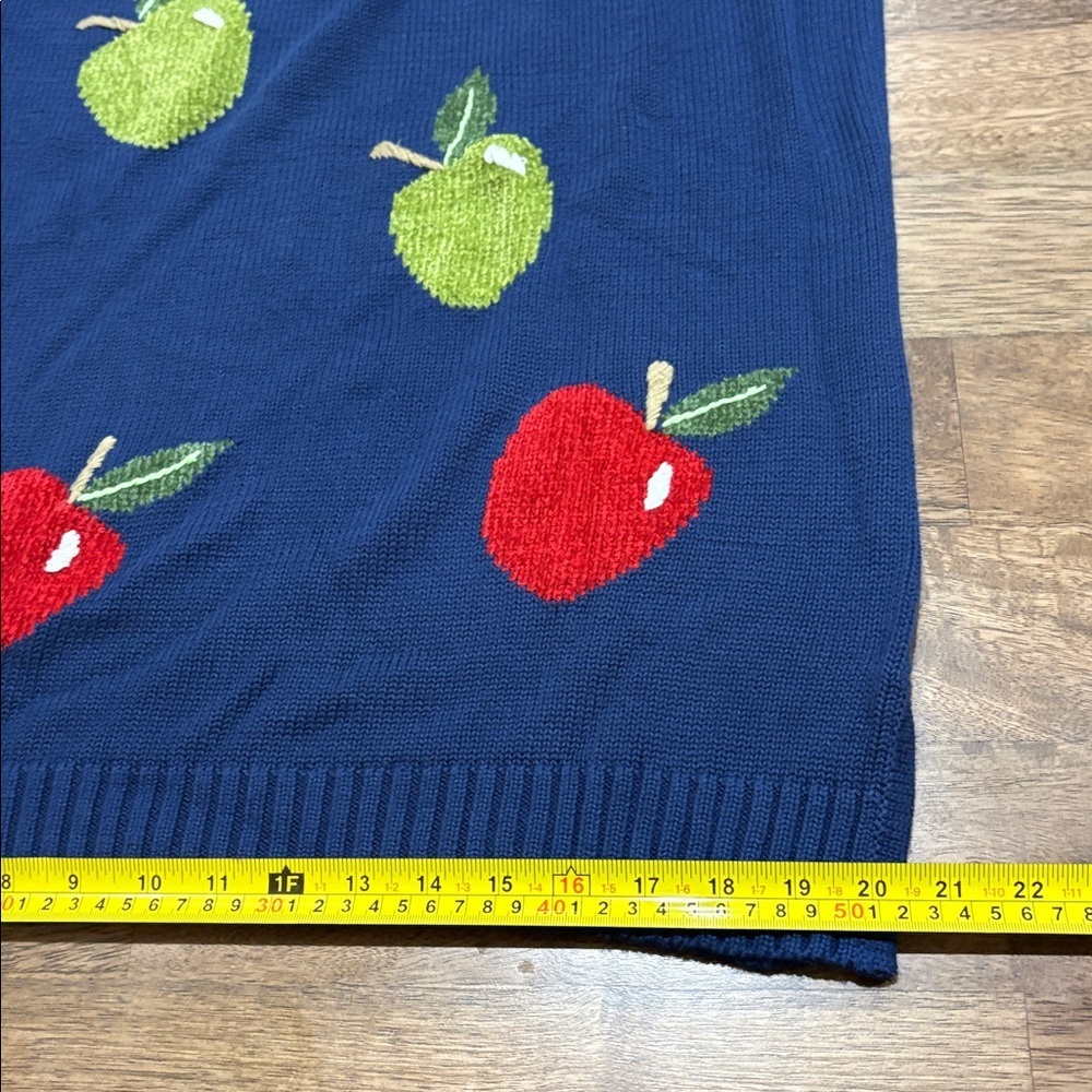 Quacker Factory Blue Sweater with Red & Green Apples. soft. Medium - Picture 5 of 6